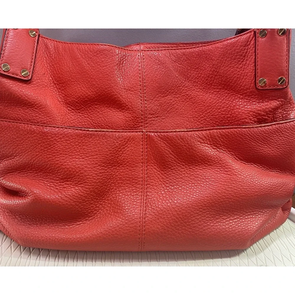Michael Kors Womens Leather‎ Bag purse Red Orange&Gold Lined Pockets MK Charm